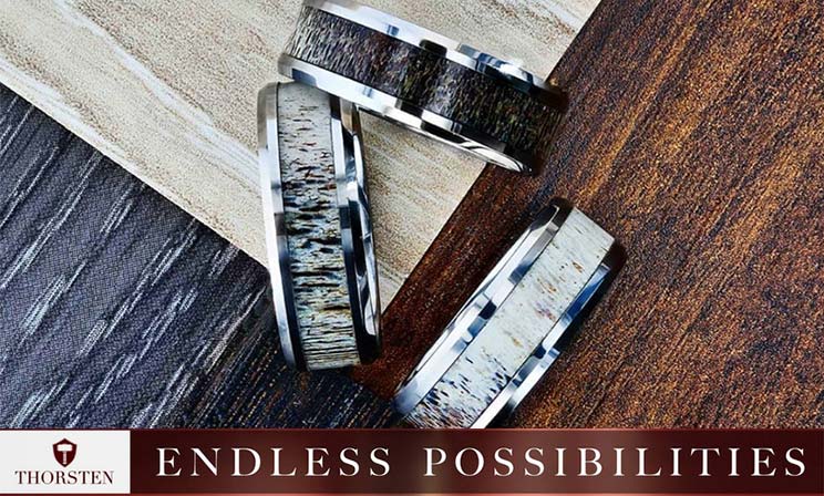 <p>Thorsten strives to be the best in the industry by providing the best quality
products, craftsmanship, design, and selection.  &nbsp;All of our </p>
<p>Thorsten takes an "Anything is Possible" approach to wedding bands.&nbsp; Some of the newest styles include deer antler inlays, wood inlays and dinosaur bone inlays. There are more than 400 style choices.&nbsp; You're sure to find something unique!</p>